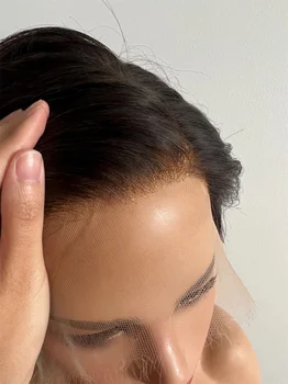 Персонализирана перука | Сол и черен пипер Pixie нарязани кожички подравнени девствена човешка коса отпред дантела перука Изображение